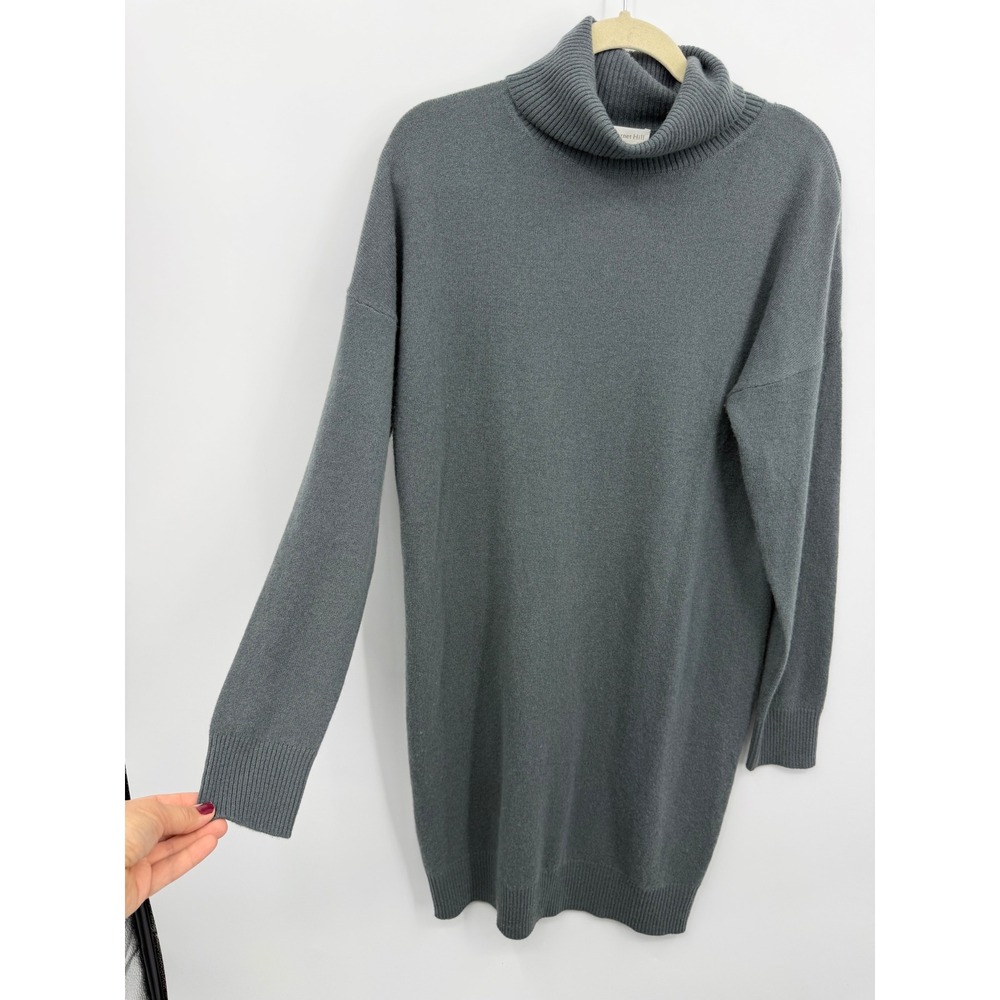 Garnet Hill Recycled Cashmere Turtleneck Sweater Dress Womens L Gray Long Sleeve